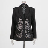 Fongt Temperament Suit 2025 Autumn New Fashion Niche Splicing Nail Drill Flower Senior Sense Blazer Woman