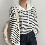 Vintage Striped Cropped Hoodie-Outfit