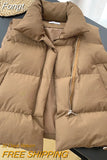 Women's Vest Stand Collar Zipper Sleeveless Padded Puff Jacket Overcoat Solid Color Loose Drawstring Waistcoat Vest