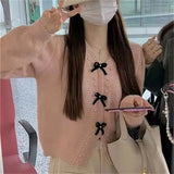 Fongt 2023 New Sweet Wind Knit Sweater Female Bow Knot Round Collar Set Cute Age Reduction Slim Long Sleeve Jacket-Outfit