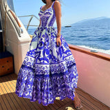 Fongt 2025 New Women's Bohemian Elegant Long-Singed Print Sling Dress