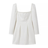 Fongt Women's Clothing 2025 Winter New Square Neck Nail Beads To Collect Short A-Shaped Dress