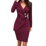Fongt 2025 Body-Buttoning Hip-Bottom Button Buckle Professional Dress Ebay