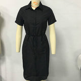 OL Dress V-neck Button Stand Collar Dress Summer Casual Top Long Shirt Dress Plus Size