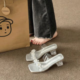 Fongt Summer New Crystal And Transparent Sandals Women Wear High Heels Slippers With Cool Drag Skirt