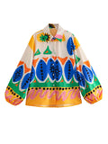 Summer Style Fluffy Sleeve Printed Shirt Printed Home Pants Printed Shorts Set-Outfit
