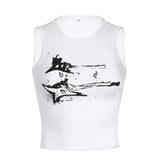 Fongt Doodle Color Print Thread Sleeveless Vest Spring / Summer 2023 New Diablo Hipster Skinny Top-Outfit