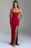 Mesh Floral Embroidered Strap Slit Midi Dress-Outfit