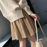 Cabel Knitted Design Pleated Mini Skirt-Outfit