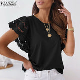 ZANZEA Women Spring Lace Patchwork Blouse Long Sleeve O-Neck Oversized Chemise Female Fashion Casual Clubing Holiday Tunic