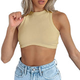 Fongt Women's New Women's Sexy Sleeveless Round Neck Rib Knit Vest Crop