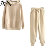 and Winter 2023 New Hooded Sweater Plush Thickened Two-piece Loose Pants Hooded Sweatshirts Women's Tracksuit Female