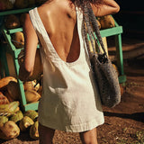 Fongt Summer New Women's Cotton Vest Bare Back Solid Mini Dress Multi-Color