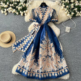 Fongt Retro Style Printed Dress Women's Summer Strap High Sense Design Light Luxury Temperament Chic Dress