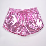Shiny Metallic Hot Shorts Summer Holographic Wet Look Casual Elastic Drawstring Festival Rave Booty