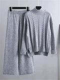 Knitted Sets Tracksuit Women Two Piece Set Split Half Turtleneck Sweater and Wide Leg Pants 2 Piece Sets Womens Outfits-Outfit
