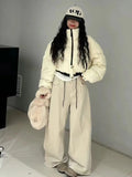 Vintage Down Bread Clothes Female 2024 Winter Design Feel Double Zipper Trend Advanced Feel White Duck Down Coat-Outfit