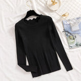 Casual Five Color Slim Pit Knitted Sweater Long Sleeve Irregular Neck High Street All-match Pullover 2021 Winter New