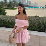 Off Shoulder Pleated Mini Dress-Outfit