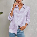 Elegant Office Lady Long Sleeve Leopard Jacquard Blouse Turn Down Collar Button Shirt 2022 Spring Autumn Fashion Tops