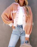 The Ins New Autumn / Winter Ladies Cotton Waffle Denim Patchwork Niche Loose Jacket Jacket-Outfit