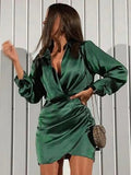 Neck Ruched Wrap Mini