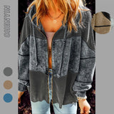 The Ins Fall Ladies Hooded Jacket · Niche Make Old Cotton Hoodie Waffg Patchwork Loose Coat-Outfit