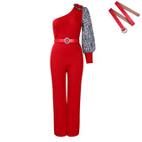 Fongt With Belt Women's Slanted Shoulder Sexy Waist Temperament Broad Leg Size Jumpsuit