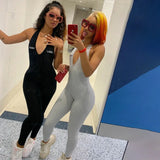 Bodycon Halter Women Long Jumpsuits Skinny Backless Sleeveless Workout Overalls Sportswear Fashion Basic