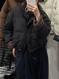 Grid Splicing Down Jacket Female Short 2024 New Retro Sweet And Thick White Duck Velvet Bread Coat-Outfit
