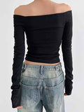 black slim long sleeve top with off