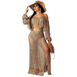 Fongt New Women's Casual Netted Fram Beach Dress 2 Sets-Outfit