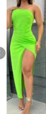 Fongt New Summer 2023 Solid Color Diagonal Collar One Shoulder Sexy Slit Dress-Outfit
