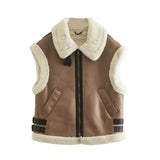 Autumn And Winter New Women's Brown Fur Integrated Lapel Vest Coat With Thick Vest K4-6353-Outfit