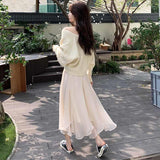 Piece Sets Women Criss-cross Casual Patchwork All-match Stylish Fall New Arrival Crop Sweater Elegant A-line Faldas Mujer