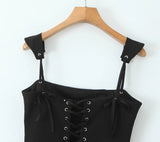 Black Tie Up Strap Corset Mini Dress-Outfit