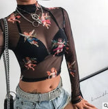Fongt Summer Ins New Angel Print Mesh Short Crop Long Sleeve T-Shirt