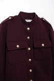 Burgundy Gold Buttoned Short Jacket-Outfit