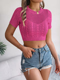 Fongt Shooting Spring And Summer Leisure Hollow Jasmine Short-Sleeved Knitted Jersey Holiday Short Umbilong Tops Women's Clothing