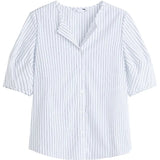 Office Lady White Striped Shirt Female Summer 2021 Thin Design Niche Chic French Short-sleeved V-neck Retro