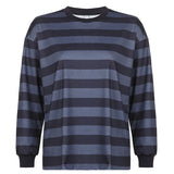 Crew Neck Striped Oversize Sweatshirt-Outfit