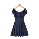 New Autumn Style Square Collar Bubble Sleeve Slim Mini Dress-Outfit