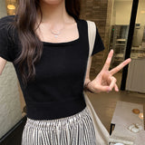 Version Of Knitted Short-Sleeved T-Shirt Women's New Summer Slim Thin Solid Color Full-Length Short-Style Blouse