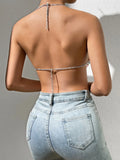 Fongt New Sexy Nightclub Wind Gem Dew Back Small Vest