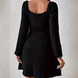 Fongt Women's Autumn New Cross-Temper Elegant Long-Sleeved Long Dress Women
