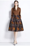 Fongt Dress Women's Autumn New Light Luxury Niche High-End Feeling Deep V-Neck Splicing Of The Flowers Showing Thin And Fluffy Long Dress