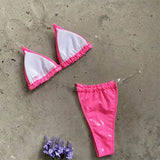 Strap Micro Bikini 2021 Women Sexy Brazilian PU Leather Neon Orange Push Up Swimsuit Clear Strap Thong