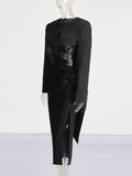 Fashion Premium Set 2025 New Solid Colored Rounded Collar With Dress + Sexy High Waist Open Fork