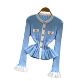 Fongt Name Xiao Xiangfeng Thrombium Metal Buckle Waist Long-Sleeved Knitted Top Girl Autumn Slim Thin Bottom Shirt