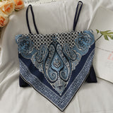 Fongt Print Splicing Short Belly Pocket Small Vest Woman 2024 New Slim Silk Sling Shirt Ice Refresher Silk